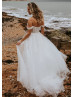 Off Shoulder Ivory Glitter Lace Tulle Flowing Wedding Dress Off Shoulder Ivory Glitter Lace Tulle Flowing Wedding Dress